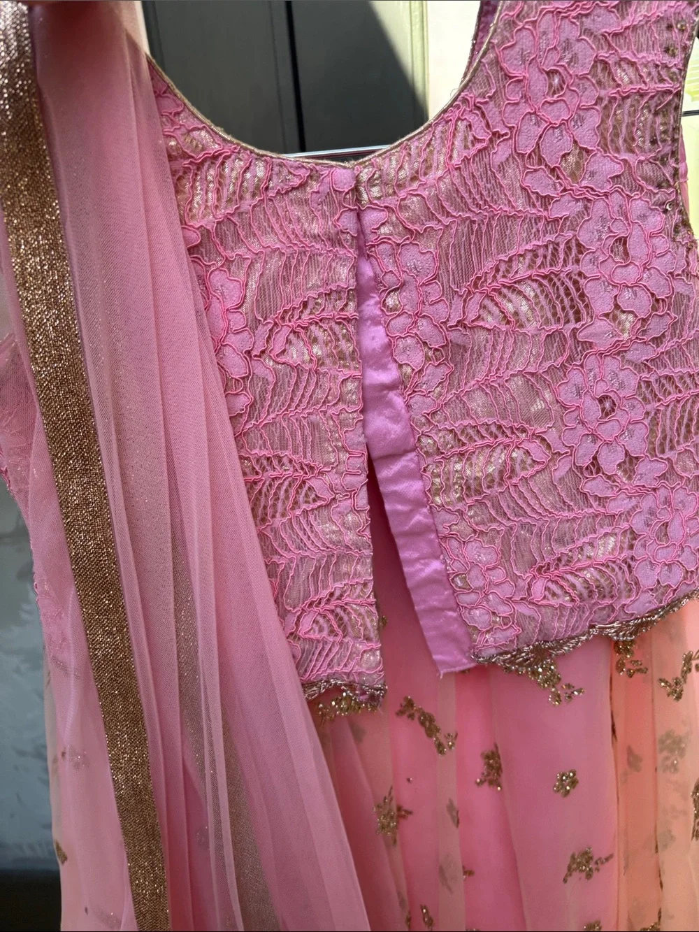 Biba Pink and Gold Girls' Lehenga Choli with Dupatta